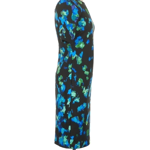 Elegant Black Midi Dress with Blue and Green Patterns - Picture 3 of 4